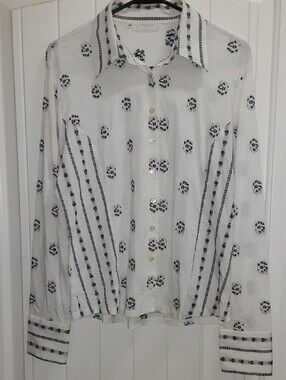 Rayure Paris CAITLIN Embroidered Blouse White Black Floral Button Down Size 48